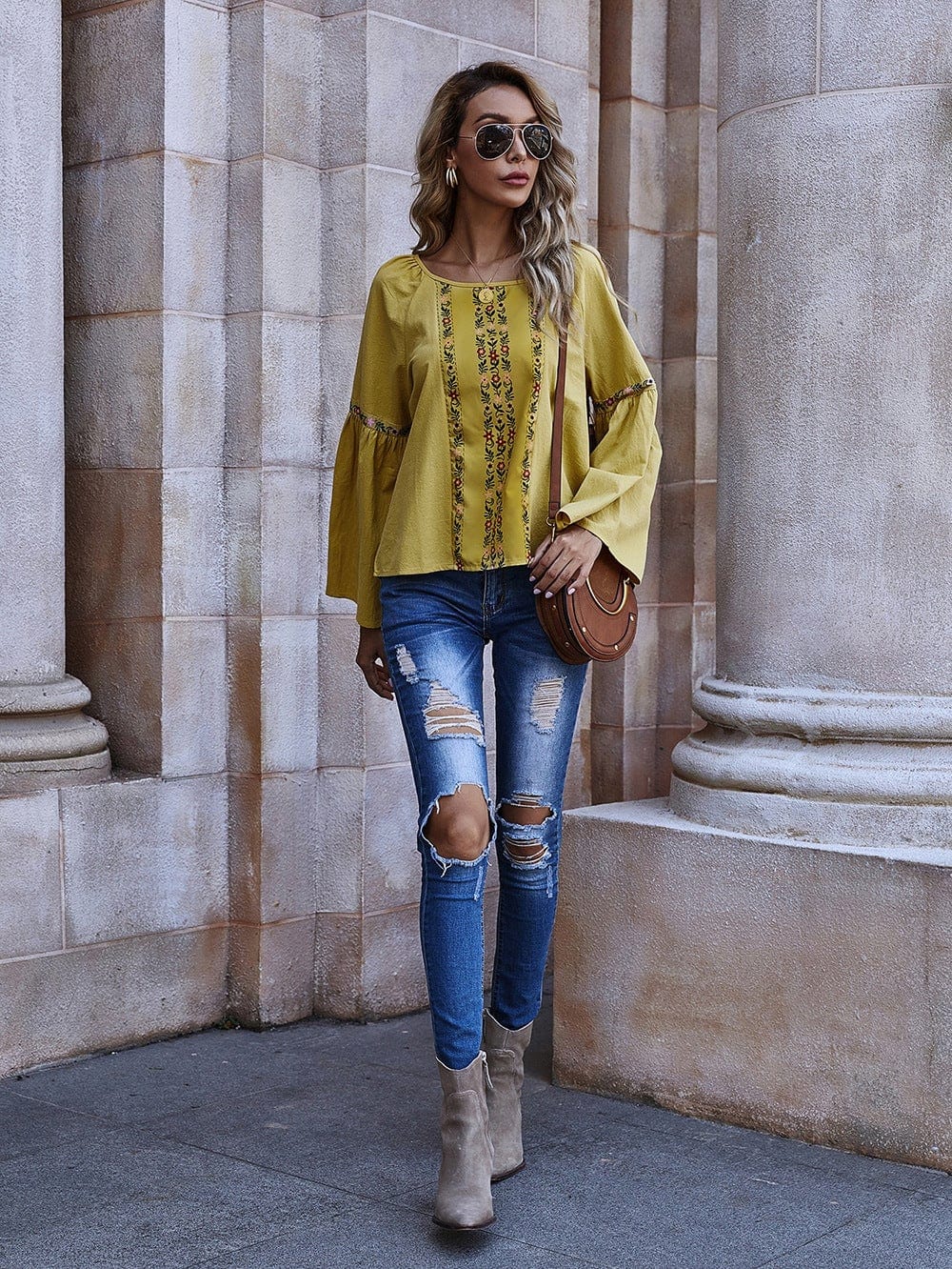 Floral Flare Sleeve Blouse - Image 5