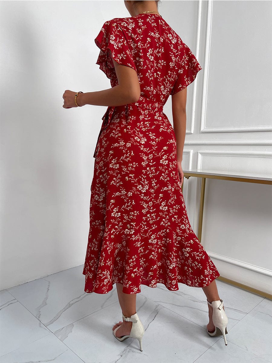 Floral Flutter Sleeve Wrap Dress - Image 2