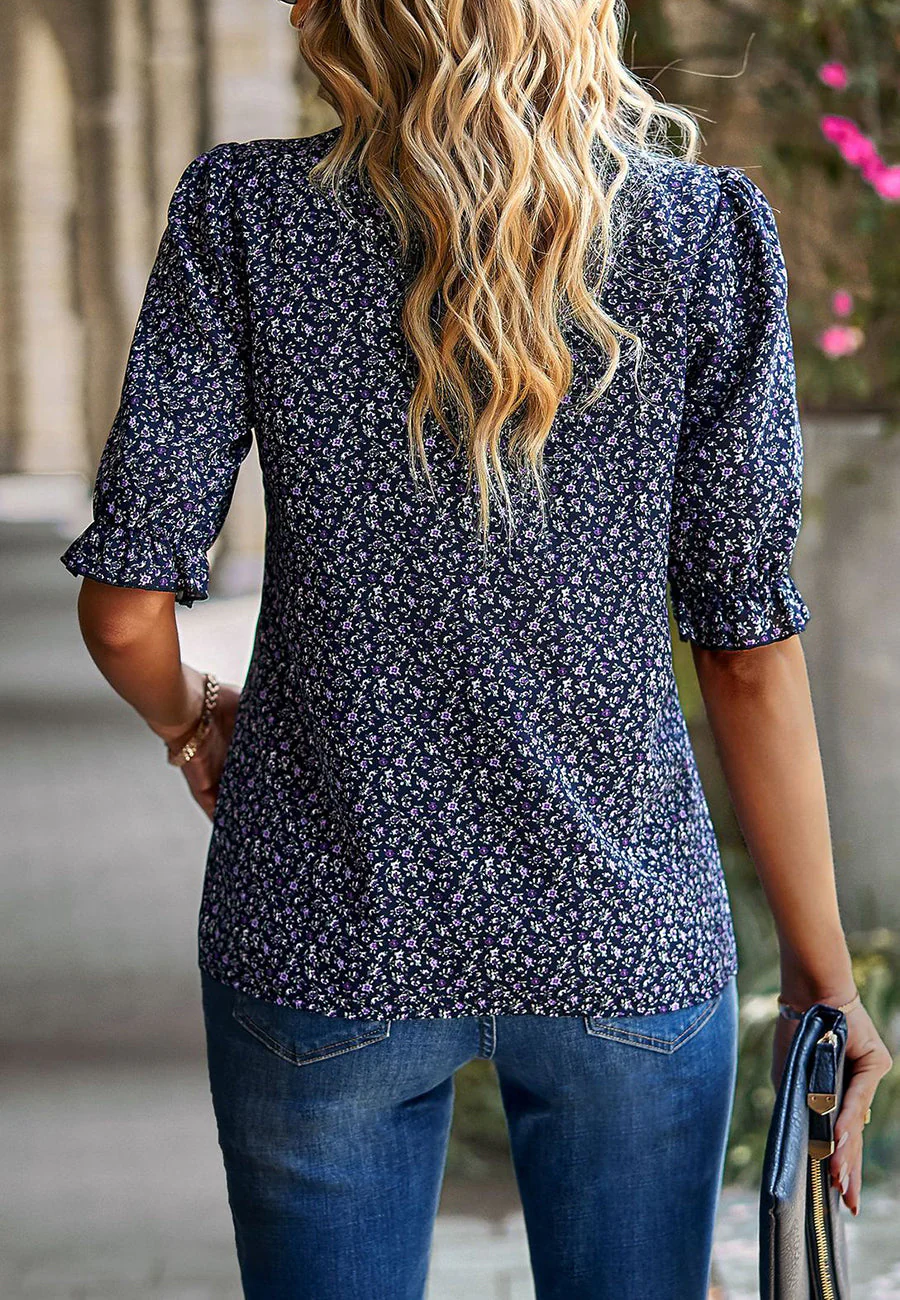 Floral High Neck Vintage Blouse - Image 12