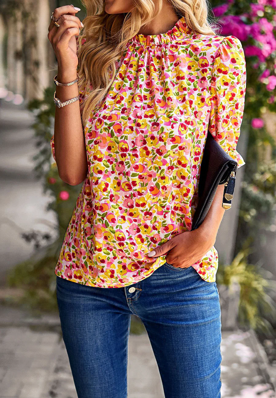 Floral High Neck Vintage Blouse - Image 13