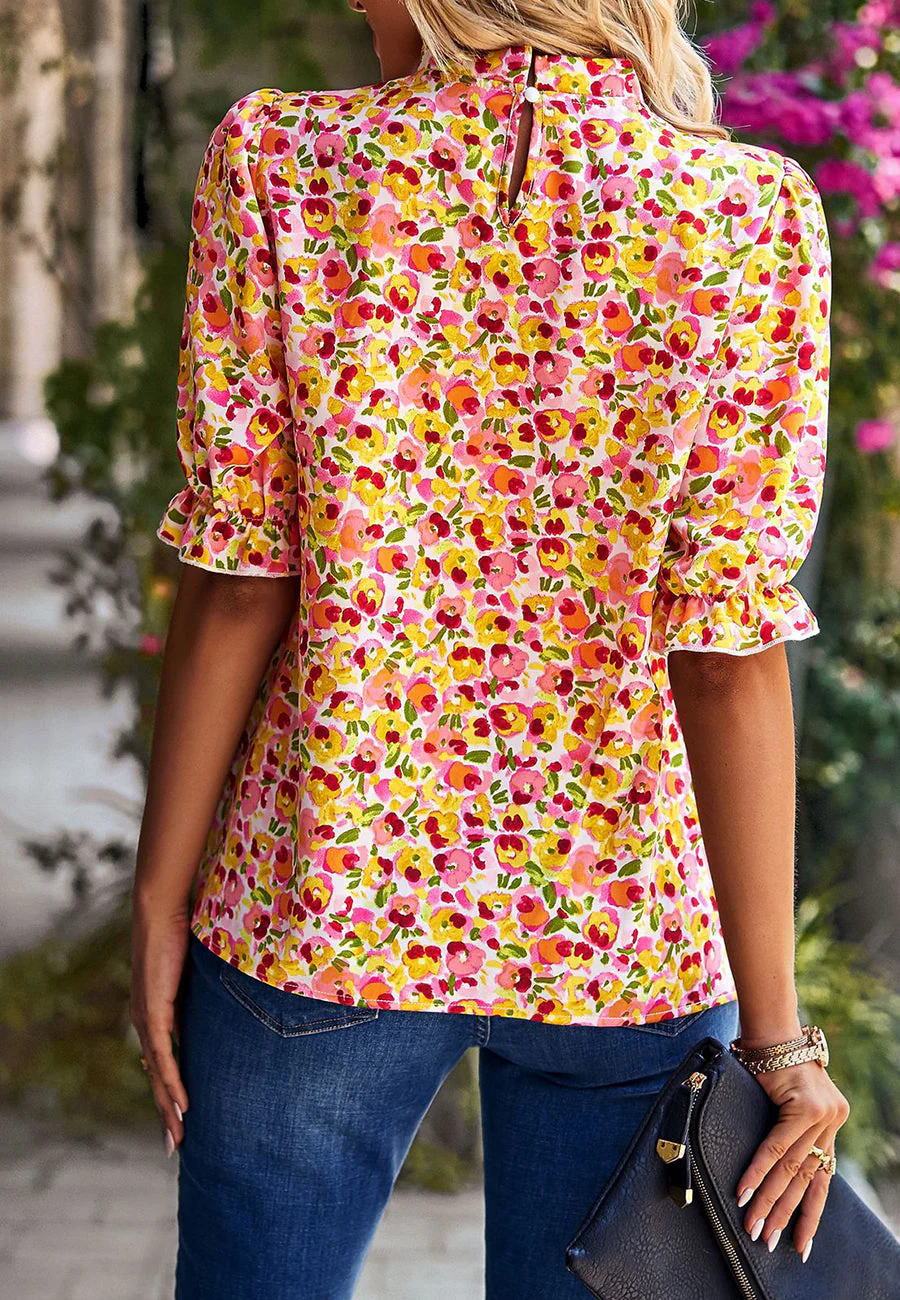 Floral High Neck Vintage Blouse - Image 17