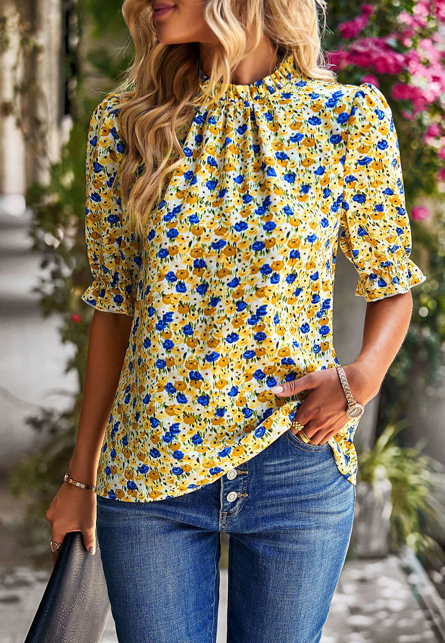 Floral High Neck Vintage Blouse - Image 20
