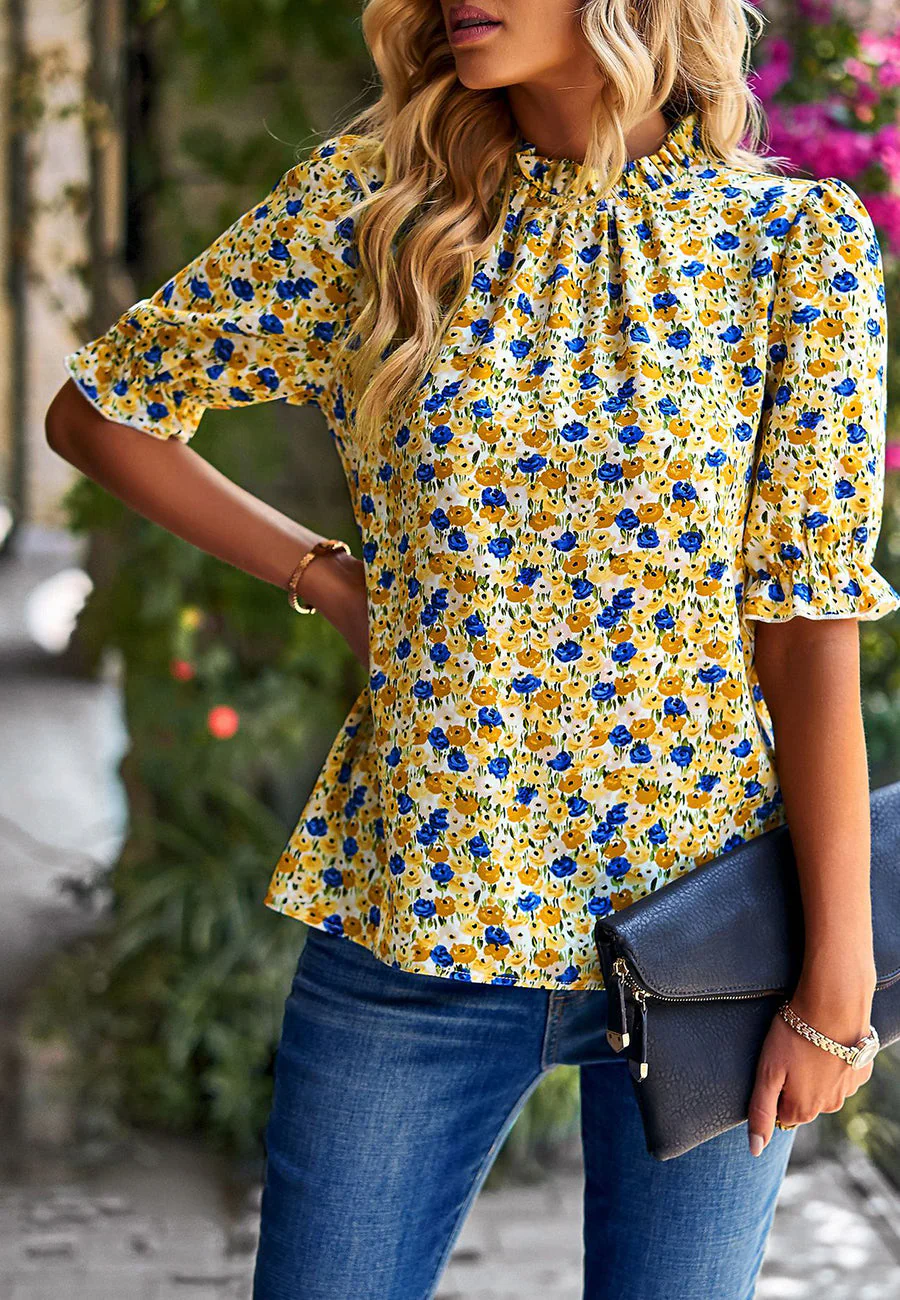 Floral High Neck Vintage Blouse - Image 21