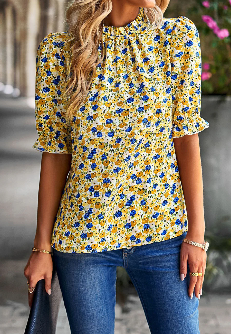 Floral High Neck Vintage Blouse - Image 22