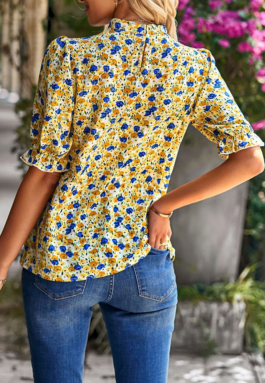 Floral High Neck Vintage Blouse - Image 23