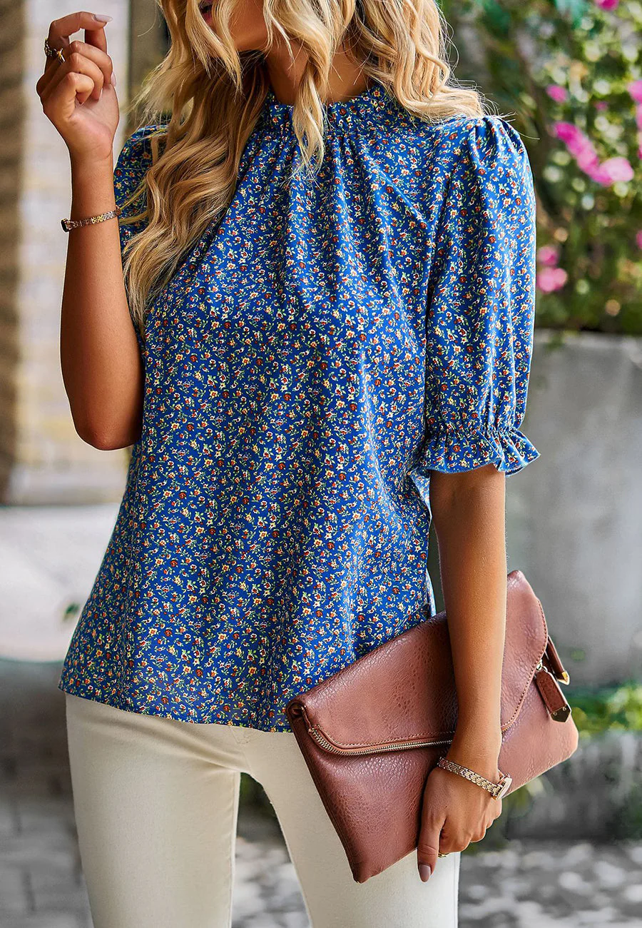 Floral High Neck Vintage Blouse - Image 5