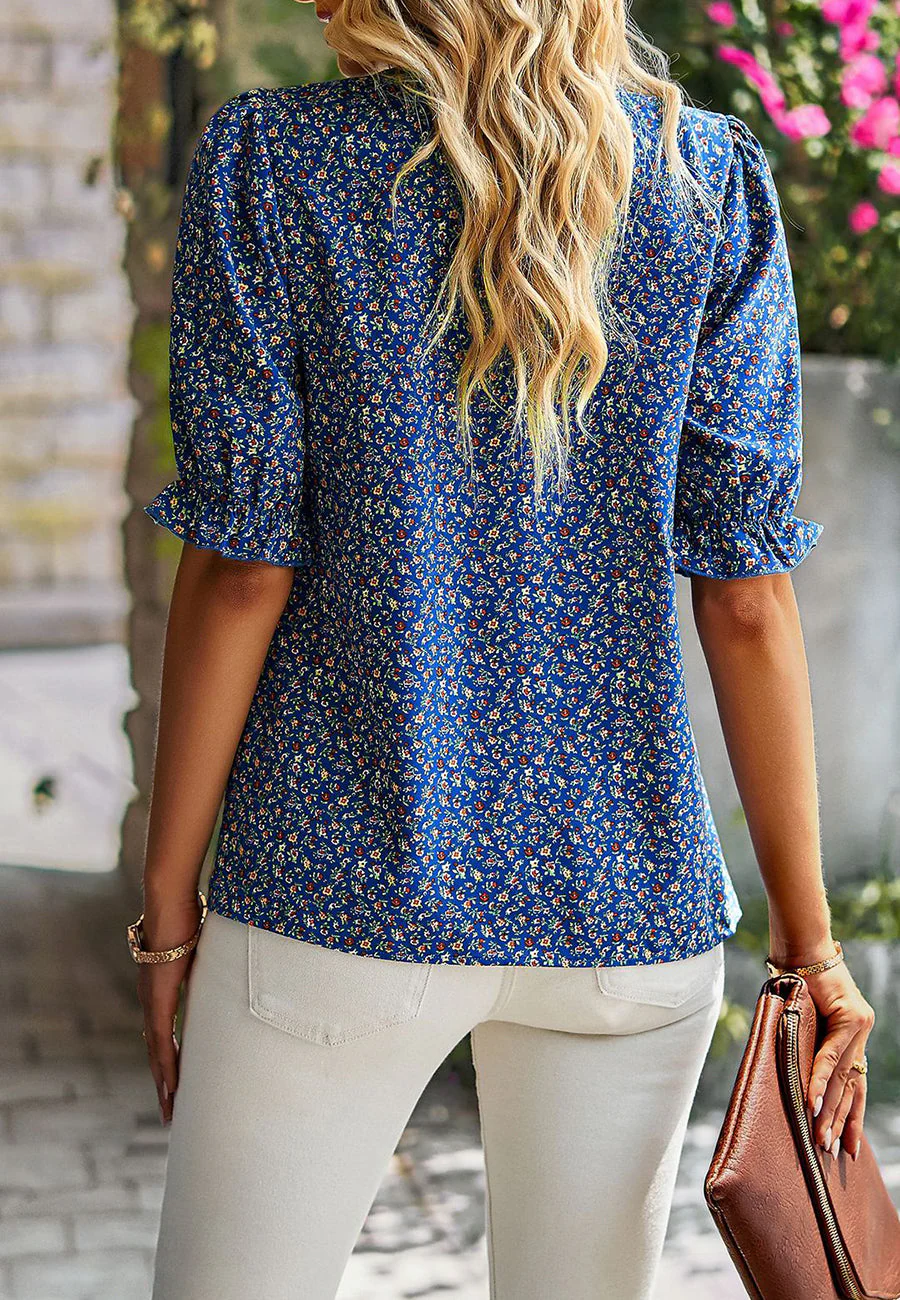 Floral High Neck Vintage Blouse - Image 6