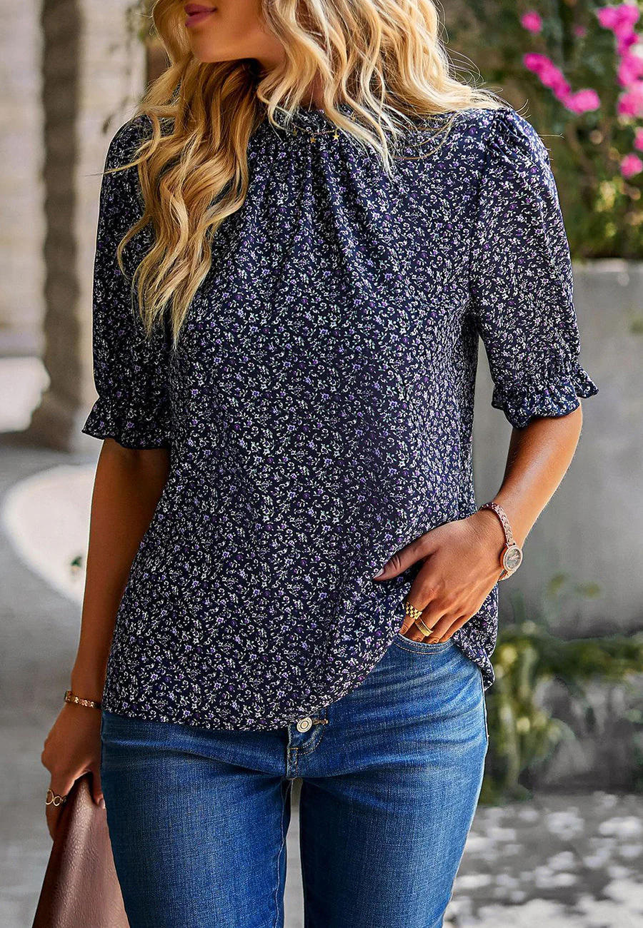 Floral High Neck Vintage Blouse - Image 8
