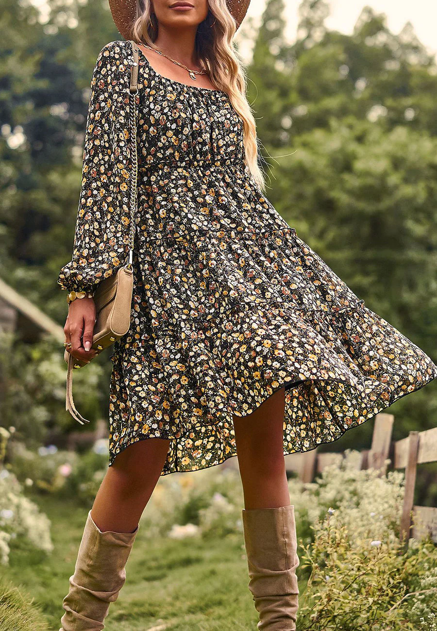 Floral Long Sleeve Tiered Dress - Image 10