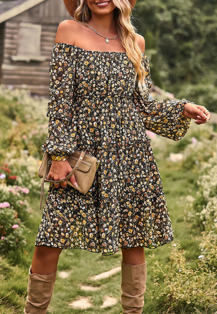 Floral Long Sleeve Tiered Dress - Image 11
