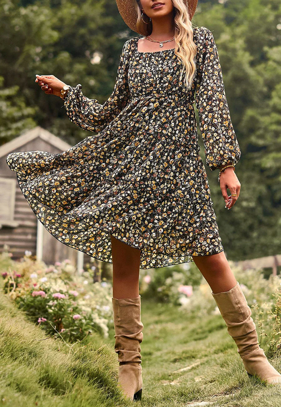 Floral Long Sleeve Tiered Dress - Image 12