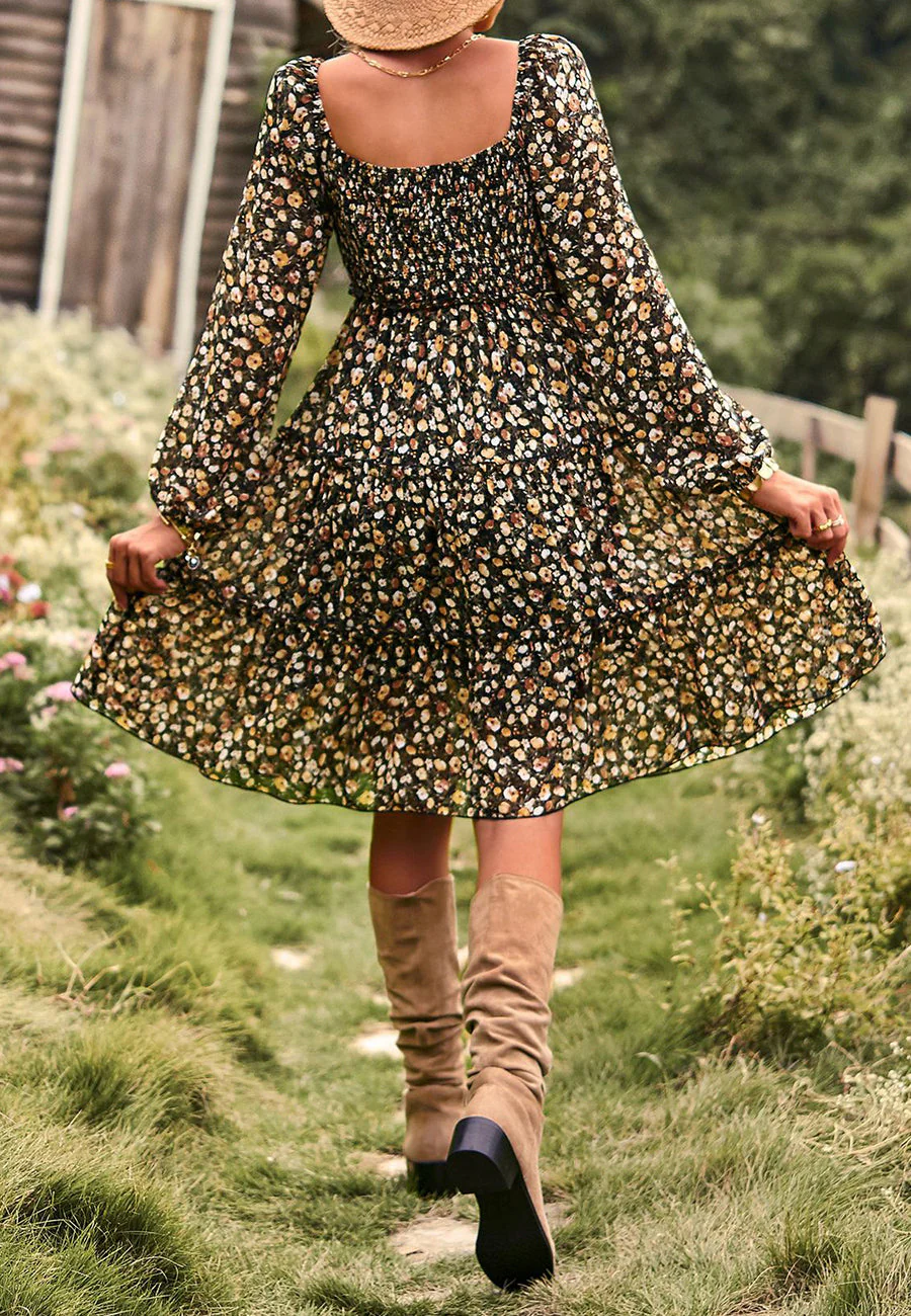 Floral Long Sleeve Tiered Dress - Image 13