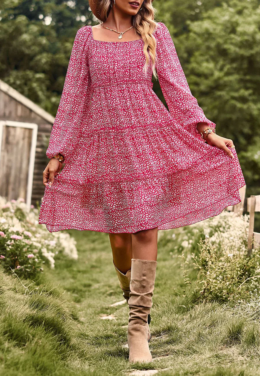 Floral Long Sleeve Tiered Dress - Image 14