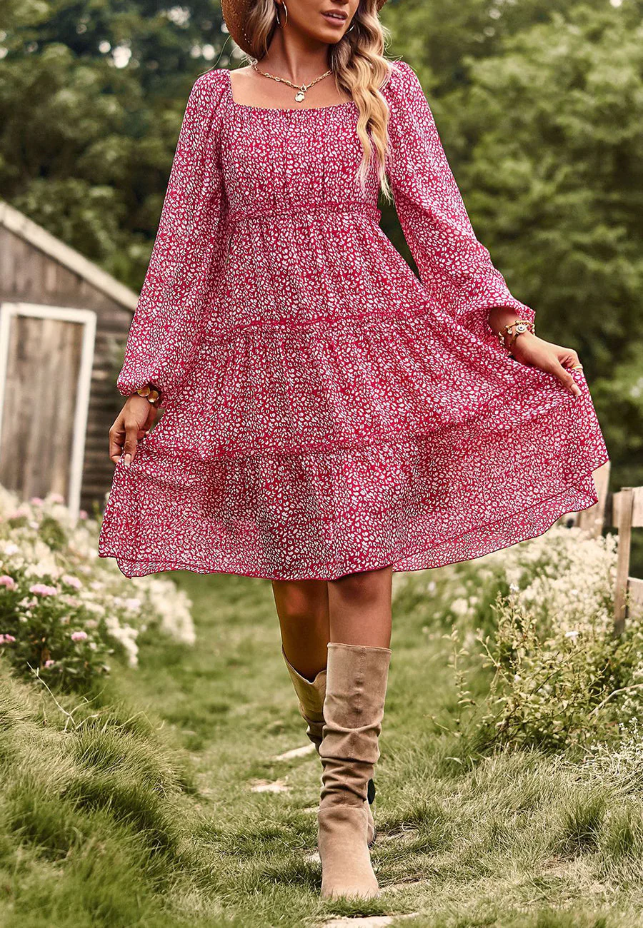 Floral Long Sleeve Tiered Dress - Image 17