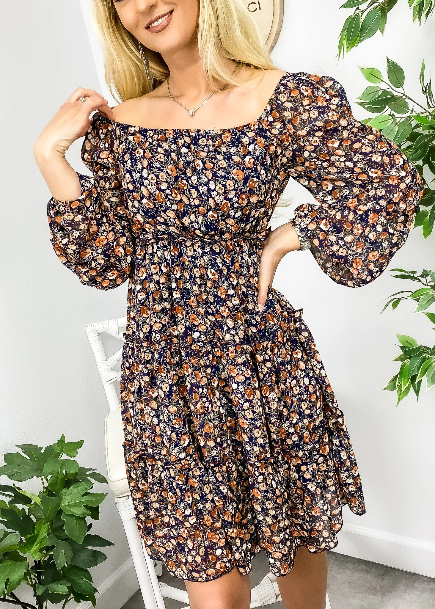 Floral Long Sleeve Tiered Dress - Image 7