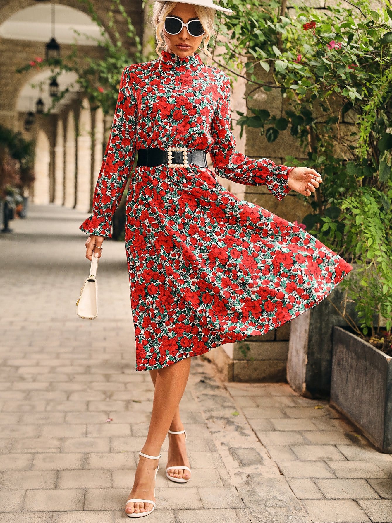 Floral Long Sleeve Vintage Dress - Image 3