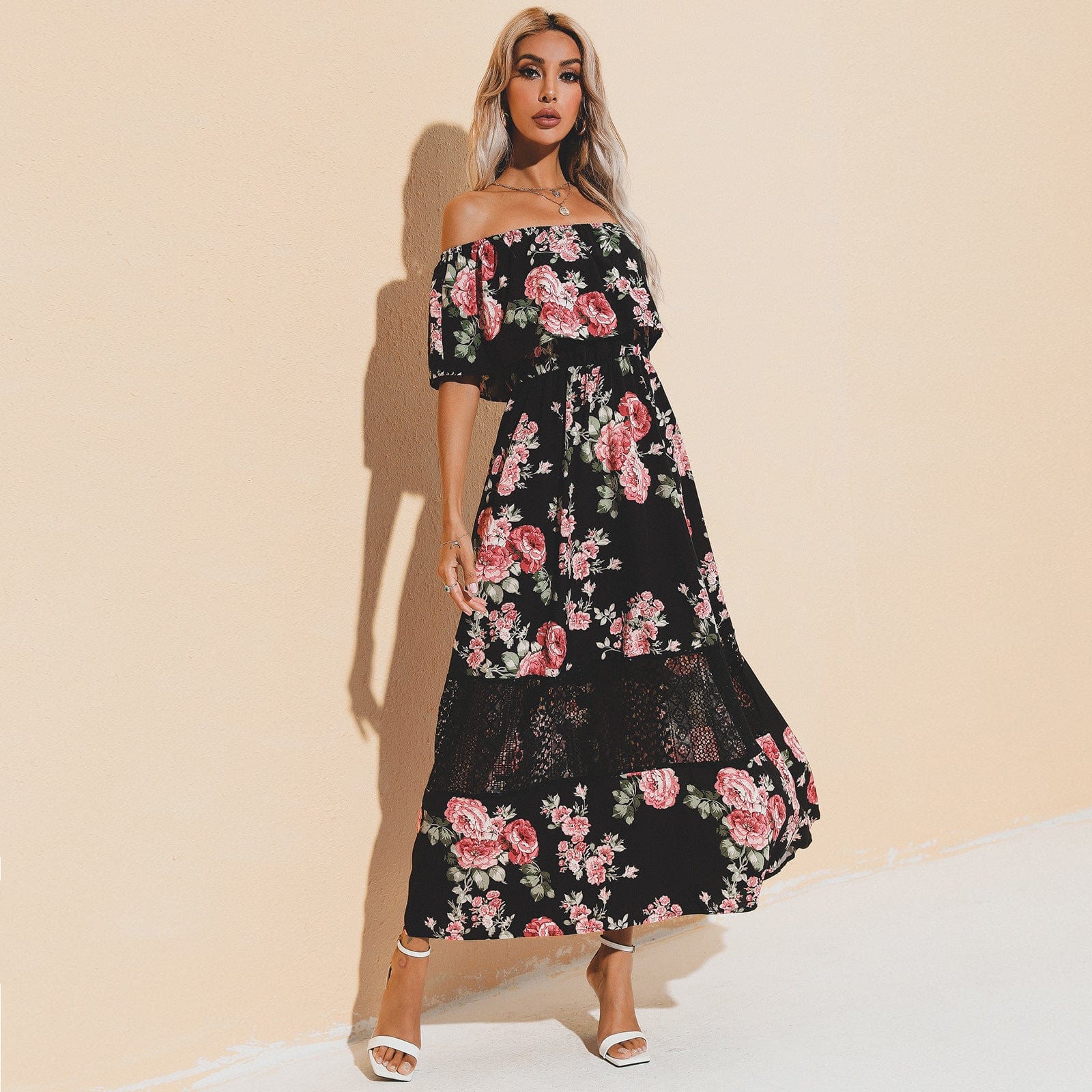 Floral Mesh Lace Detail Dress - Image 6