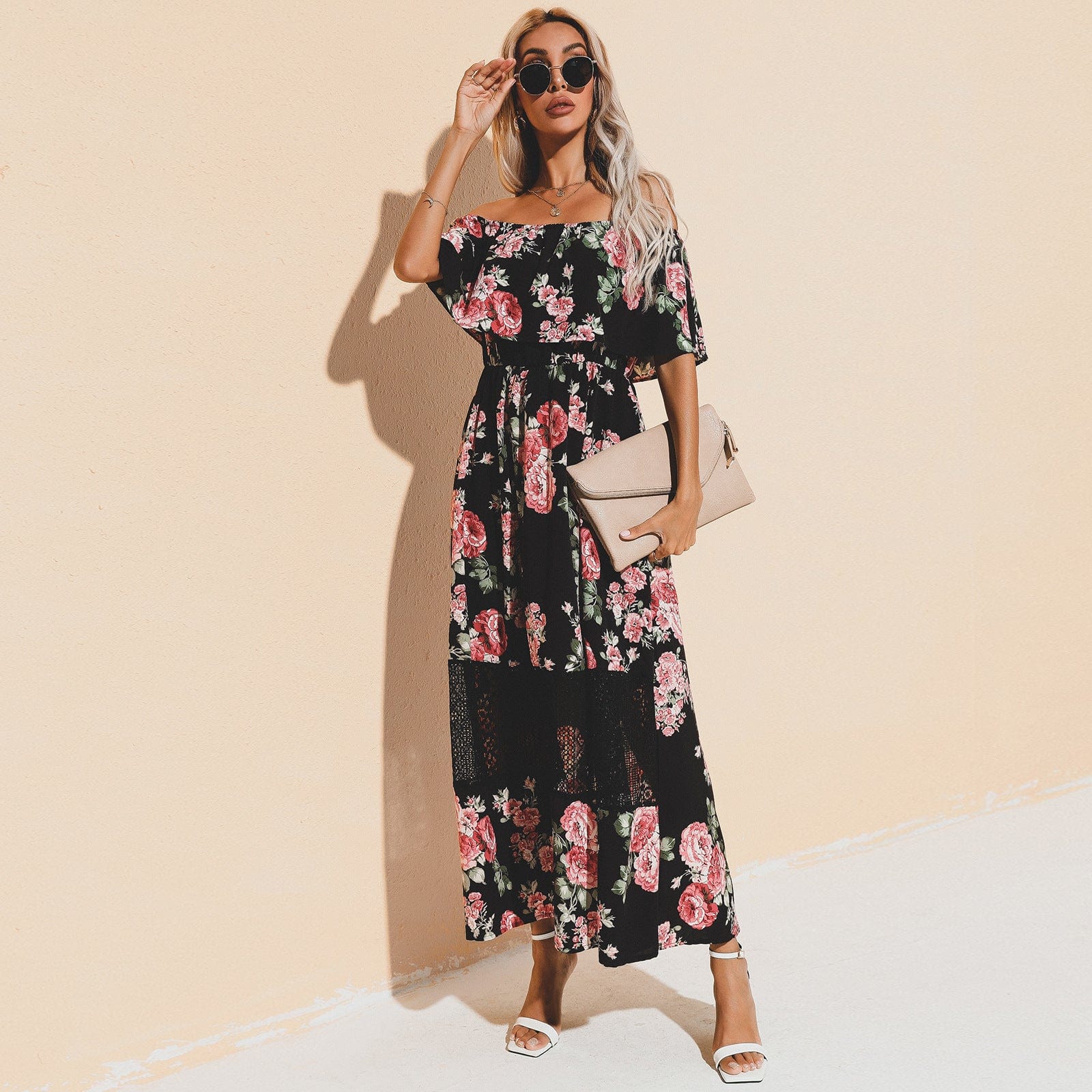 Floral Mesh Lace Detail Dress - Image 7