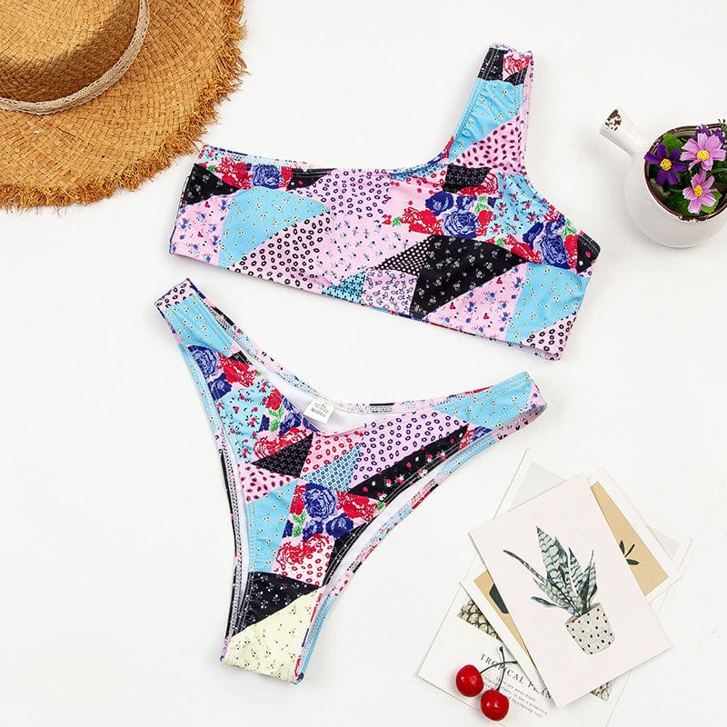 Floral Multicolored One Shoulder Bikini Set - Image 8
