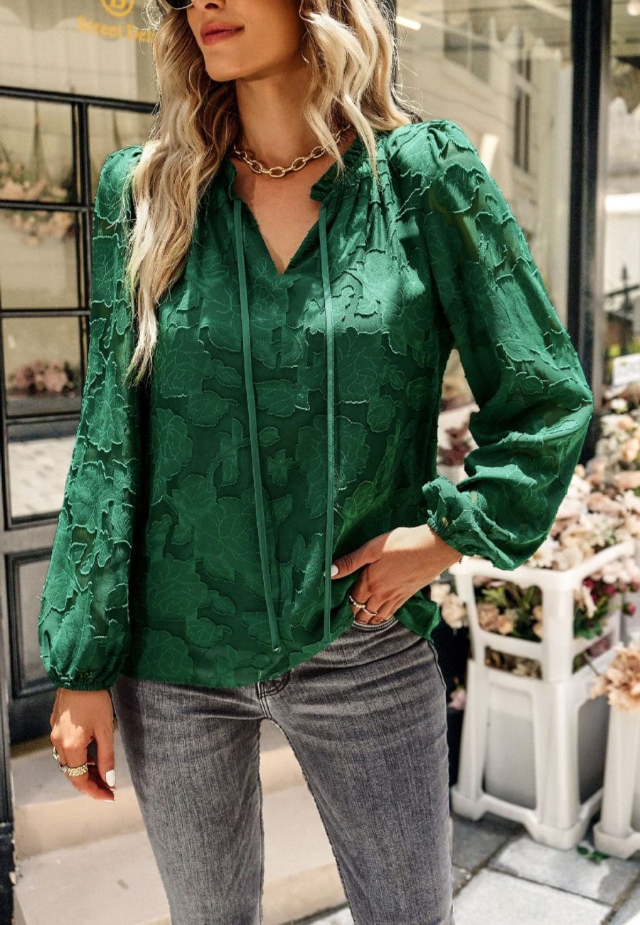 Floral Pattern Bishop Sleeve Blouse - Image 15