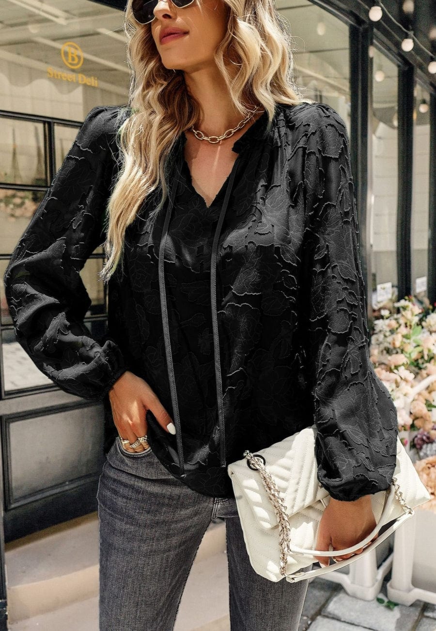 Floral Pattern Bishop Sleeve Blouse - Image 2