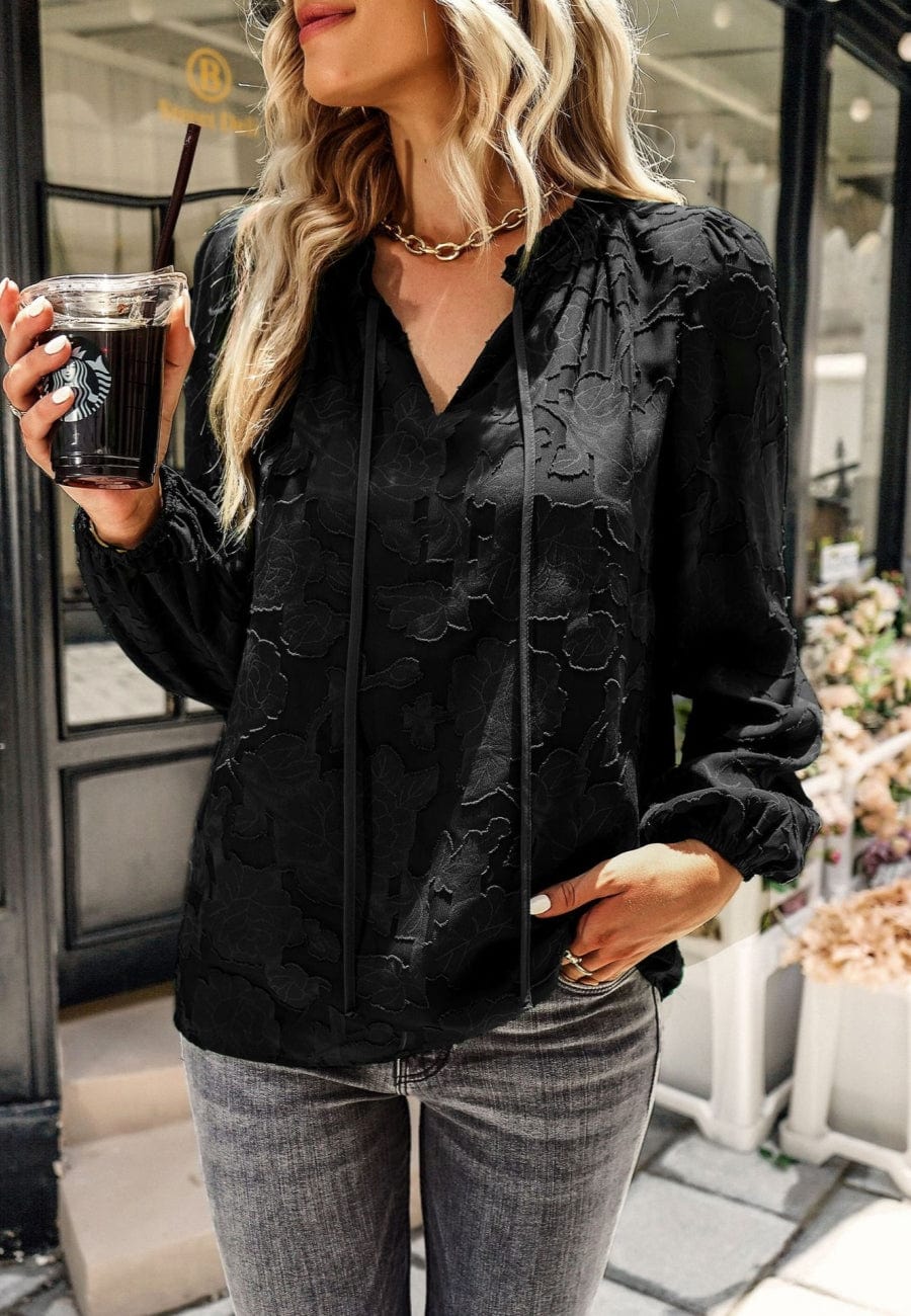 Floral Pattern Bishop Sleeve Blouse - Image 5