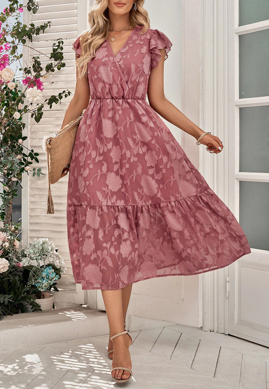 Floral Pattern Flutter Sleeve Dress - Image 10