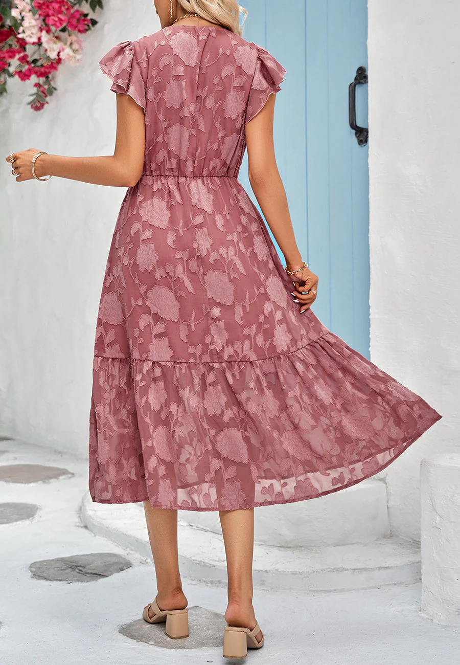 Floral Pattern Flutter Sleeve Dress - Image 12