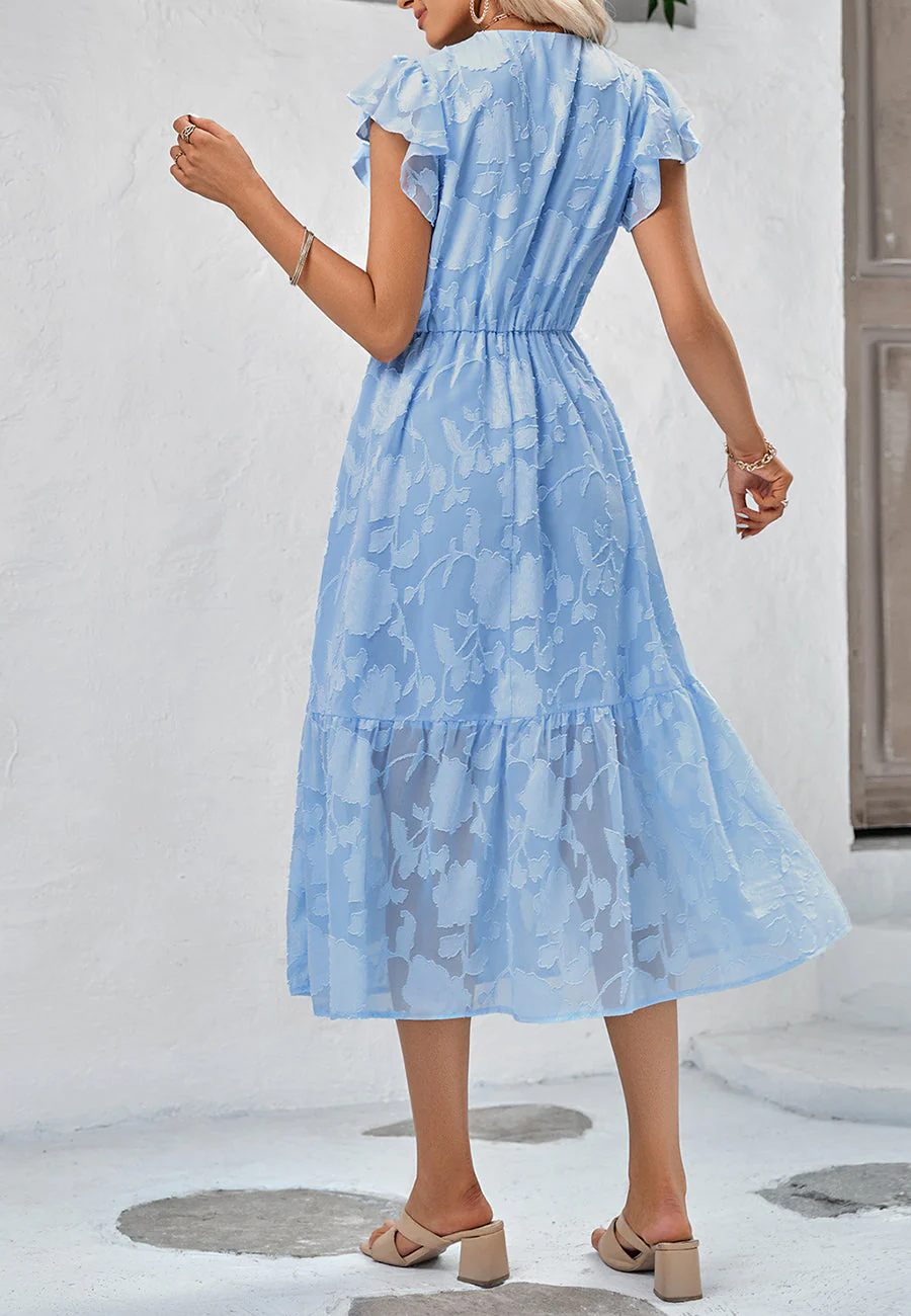 Floral Pattern Flutter Sleeve Dress - Image 8