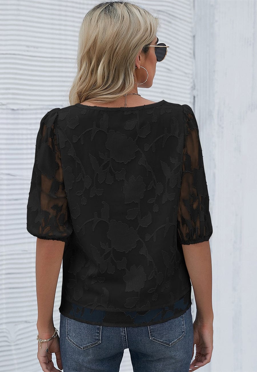 Floral Patterned Puff Sleeve Blouse - Image 4