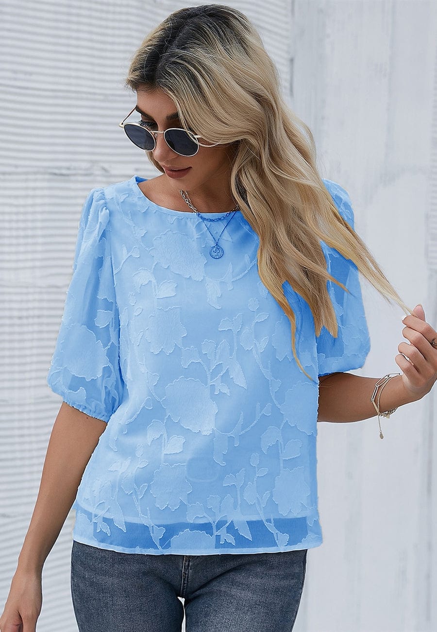 Floral Patterned Puff Sleeve Blouse - Image 7