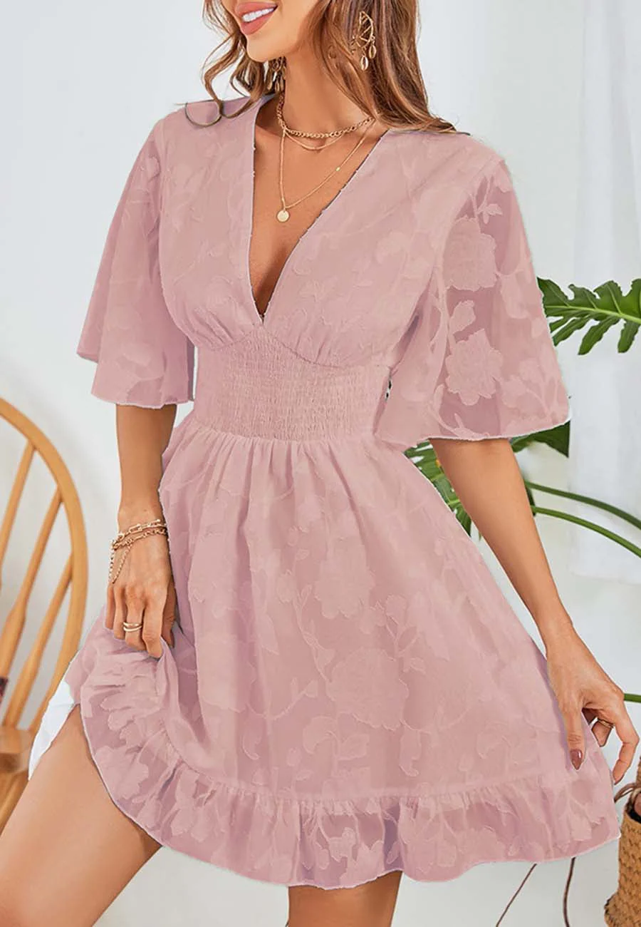 Floral Patterned Shirred Waist Dress - Image 11
