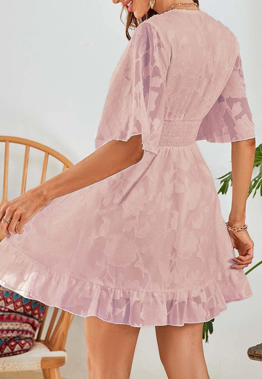 Floral Patterned Shirred Waist Dress - Image 12