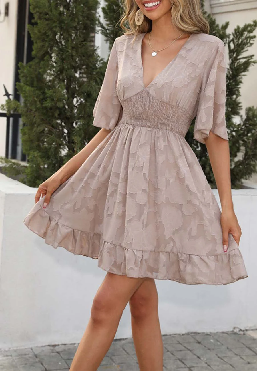 Floral Patterned Shirred Waist Dress - Image 13