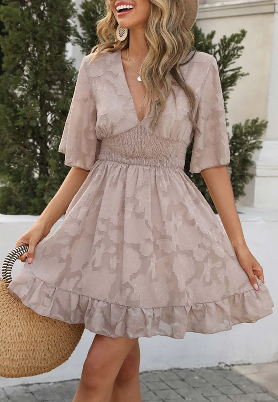 Floral Patterned Shirred Waist Dress - Image 16