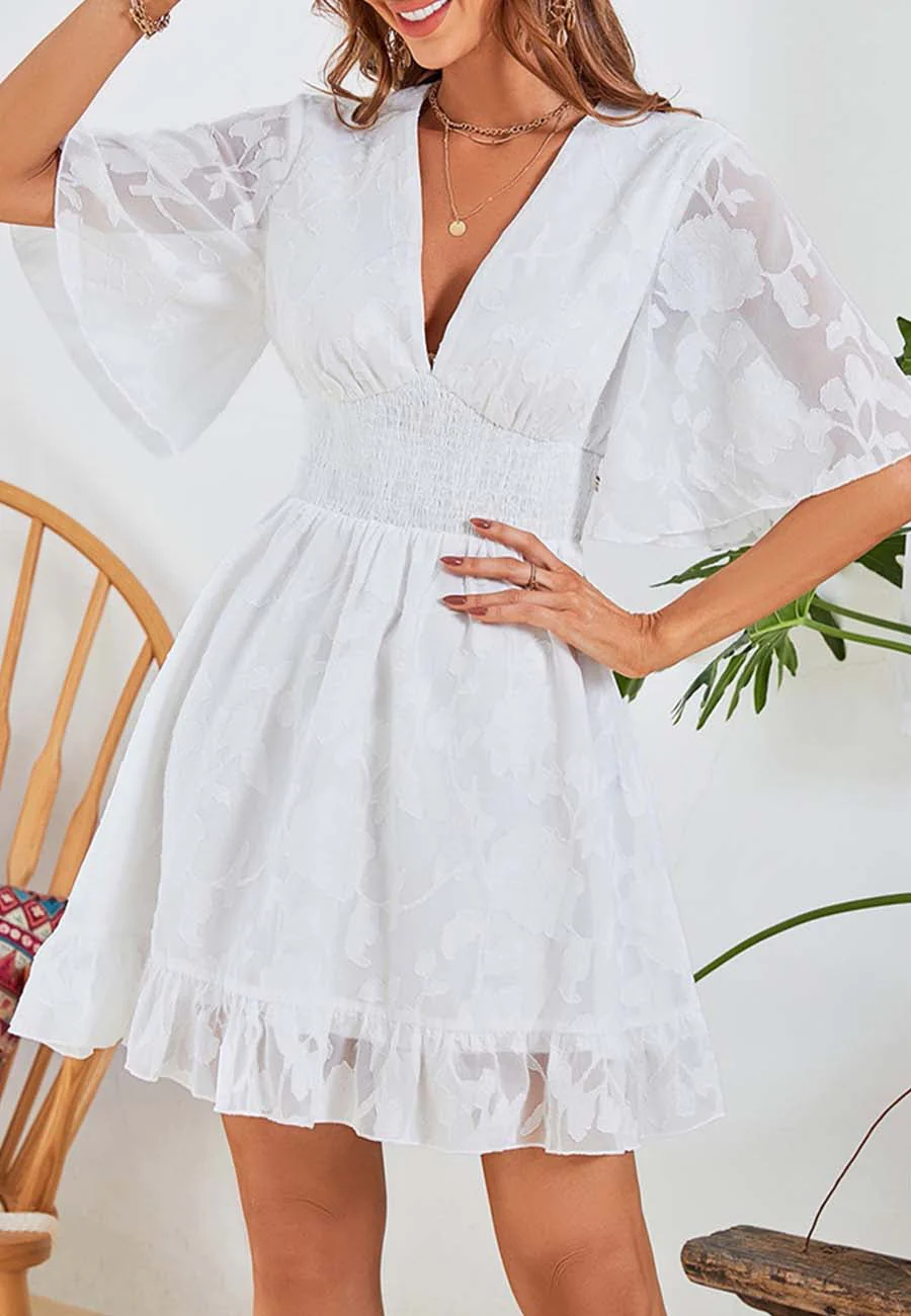 Floral Patterned Shirred Waist Dress - Image 20