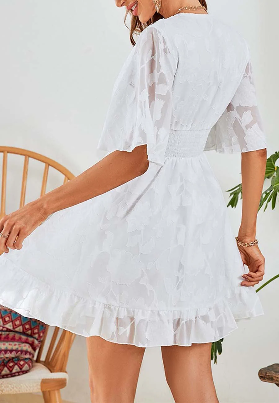 Floral Patterned Shirred Waist Dress - Image 22