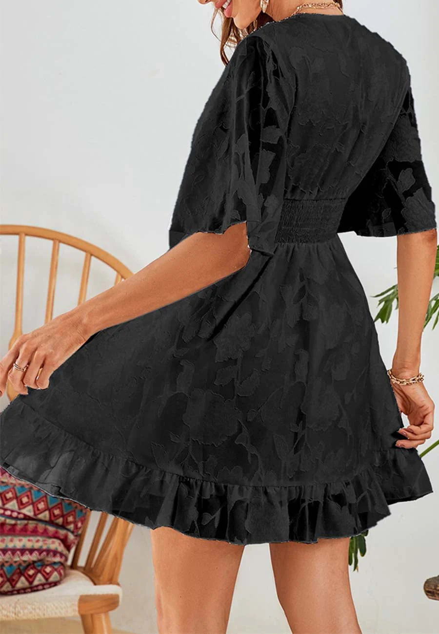 Floral Patterned Shirred Waist Dress - Image 4
