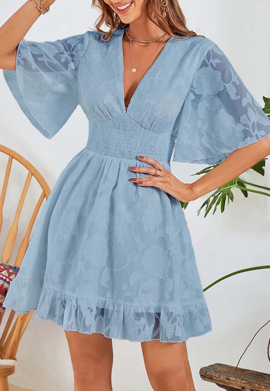 Floral Patterned Shirred Waist Dress - Image 5