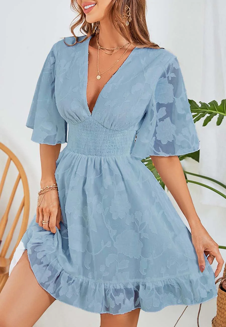 Floral Patterned Shirred Waist Dress - Image 7