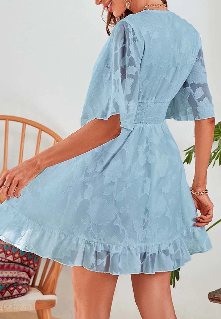Floral Patterned Shirred Waist Dress - Image 8