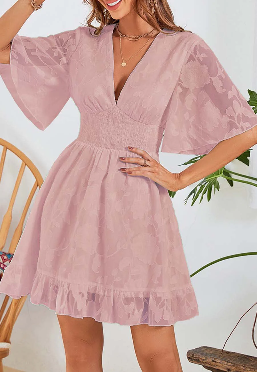 Floral Patterned Shirred Waist Dress - Image 9