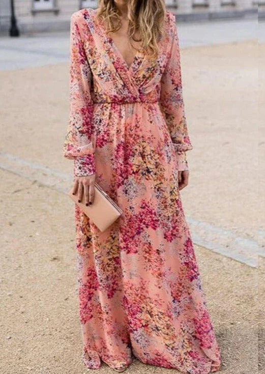 Floral Plunge Neck Day Dress