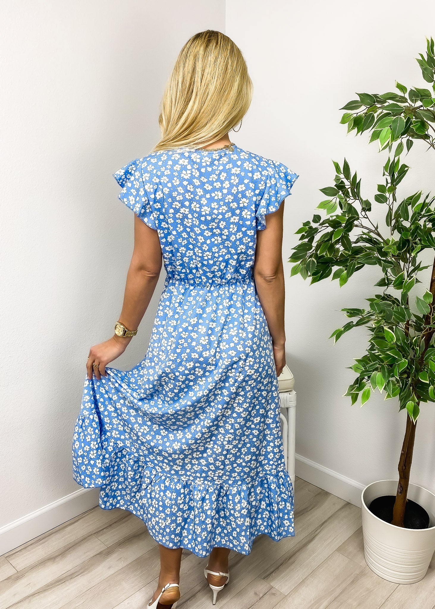 Floral Print Asymmetrical Ruffle Hem Dress - Image 3