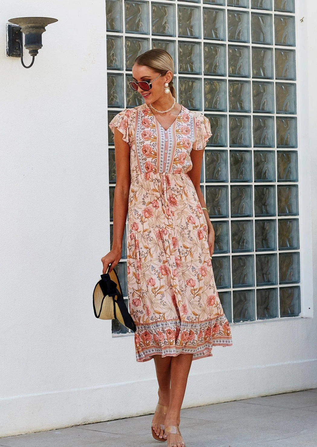 Floral Print Butterfly Sleeve Dress - Image 2