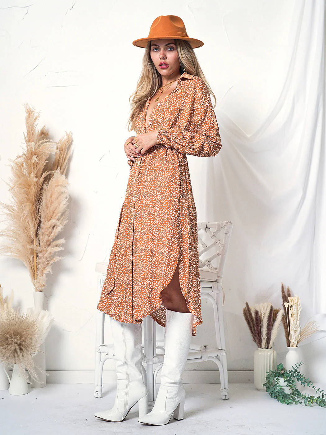 Floral Print Button Up Tunic Dress - Image 4
