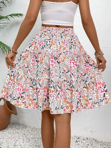 Floral Print Elastic Hem A-Line Skirt - Image 6