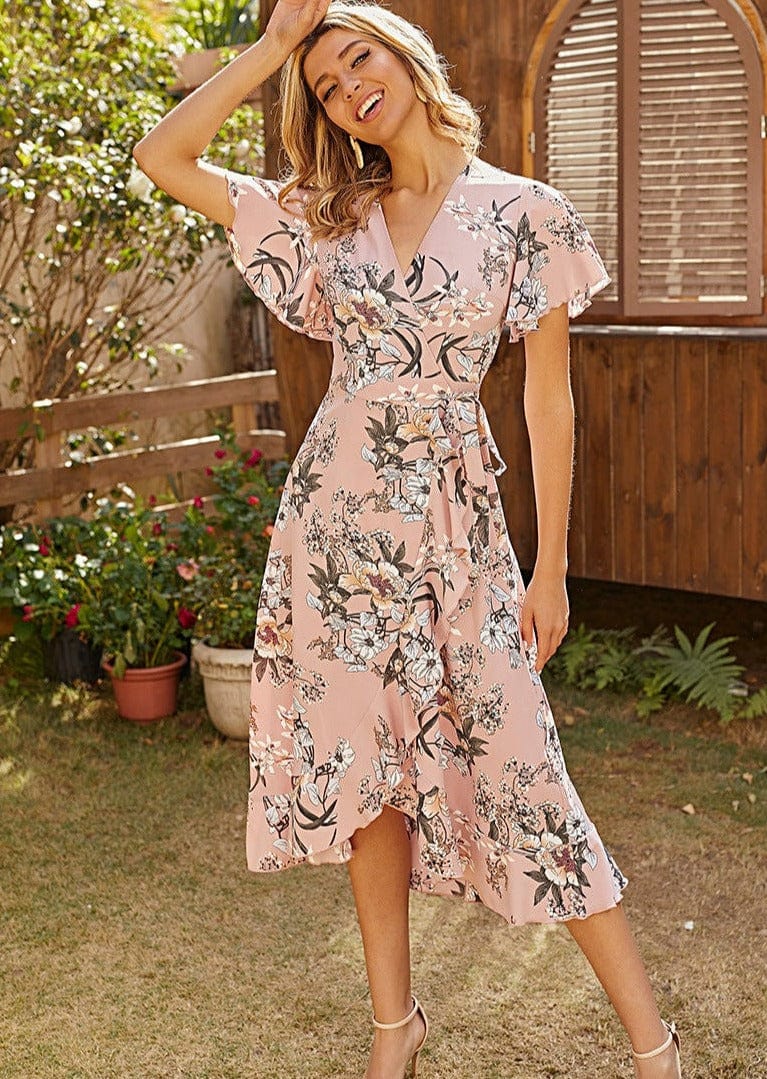 Floral Print Flutter Sleeve Dress - Image 2