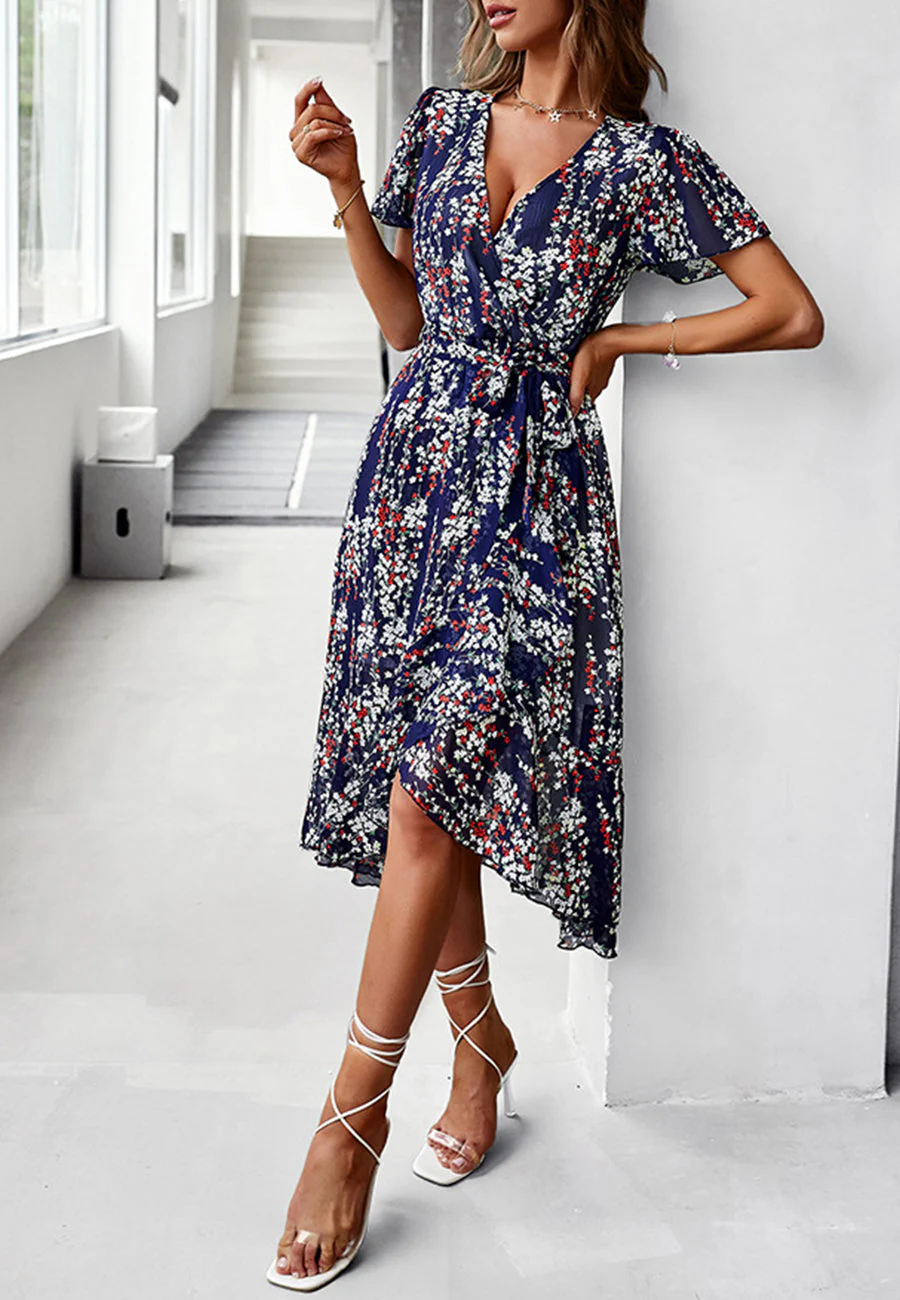 Floral Print Flutter Sleeve Wrap Dress - Image 11