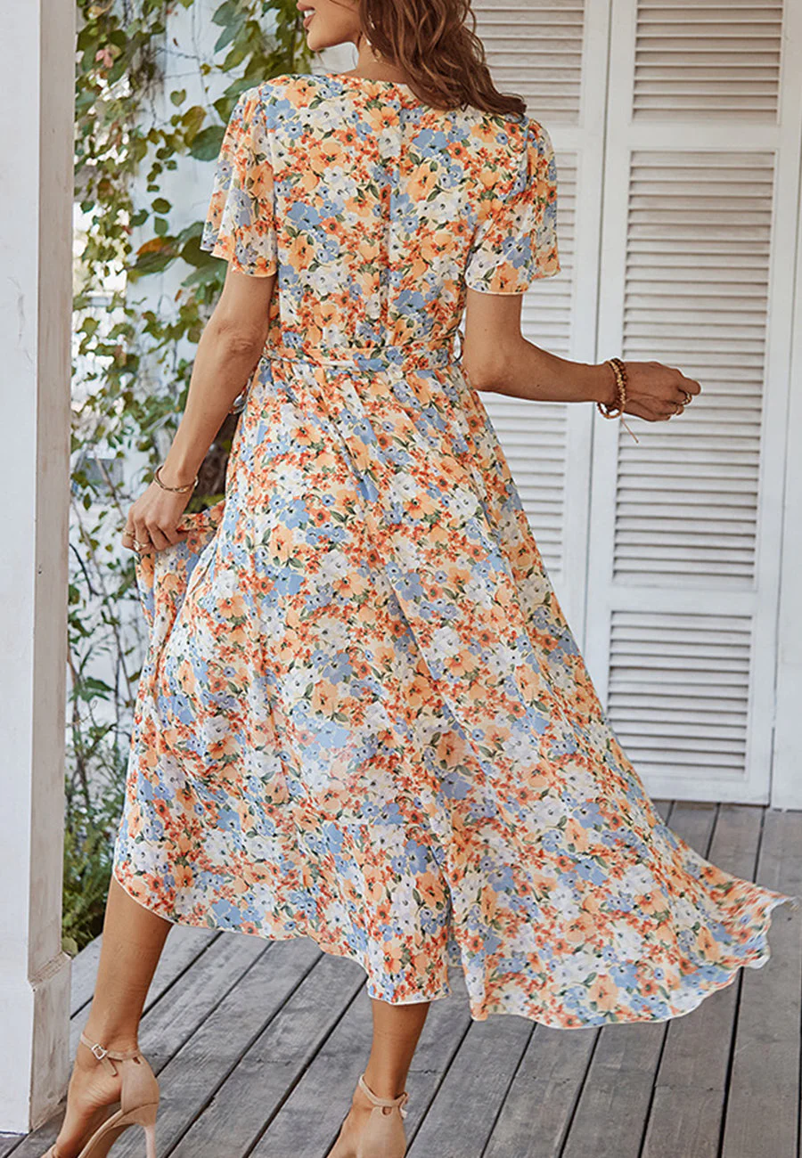 Floral Print Flutter Sleeve Wrap Dress - Image 19